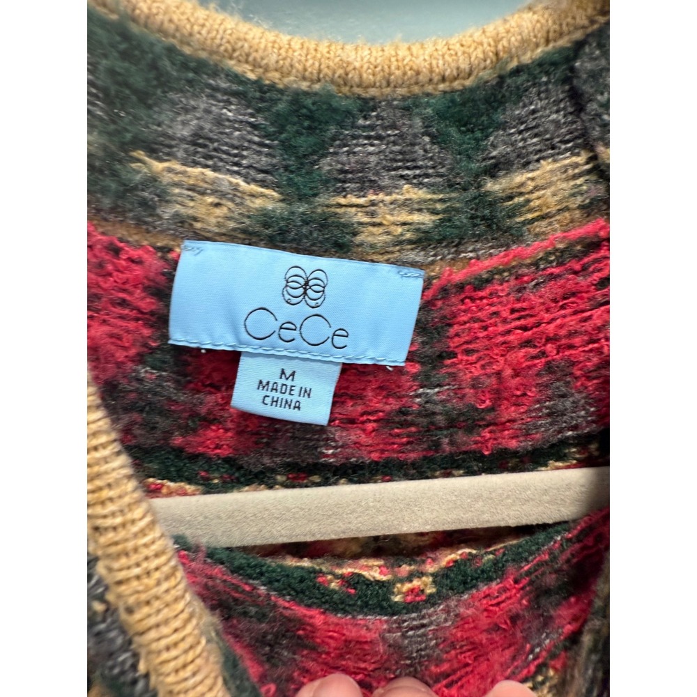 CeCe Fair Isle Knit Sweater Camel Tan Pink Green Sz M Fits L XL - Picture 5 of 5